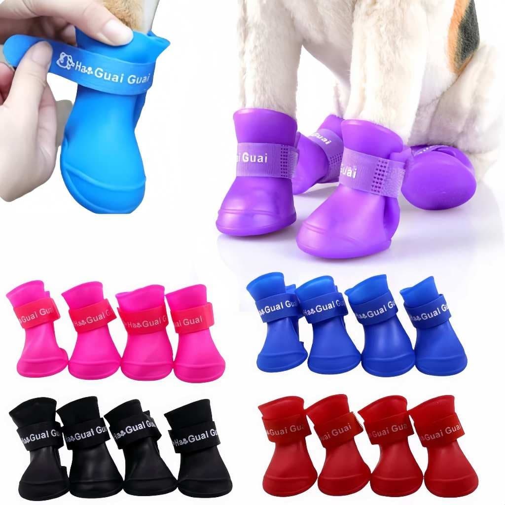 Kit 4 Sapato para Cachorro Gato Pet Bota de Borracha Impermeável Antiderrapante Botinha a Prova D'água Protetor