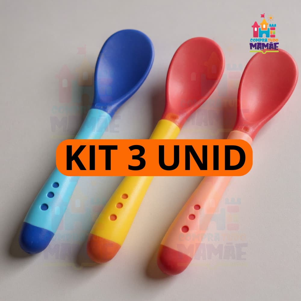 Colher Térmica Muda Cor Infantil Termo Sensível Bebê de Silicone Colher  Treinamento kit 3 ou 1 unid