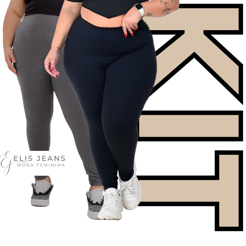 Kit 2 Calças Legging Plus Size Cintura Alta Leg Feminina Grossa Zero Transparência