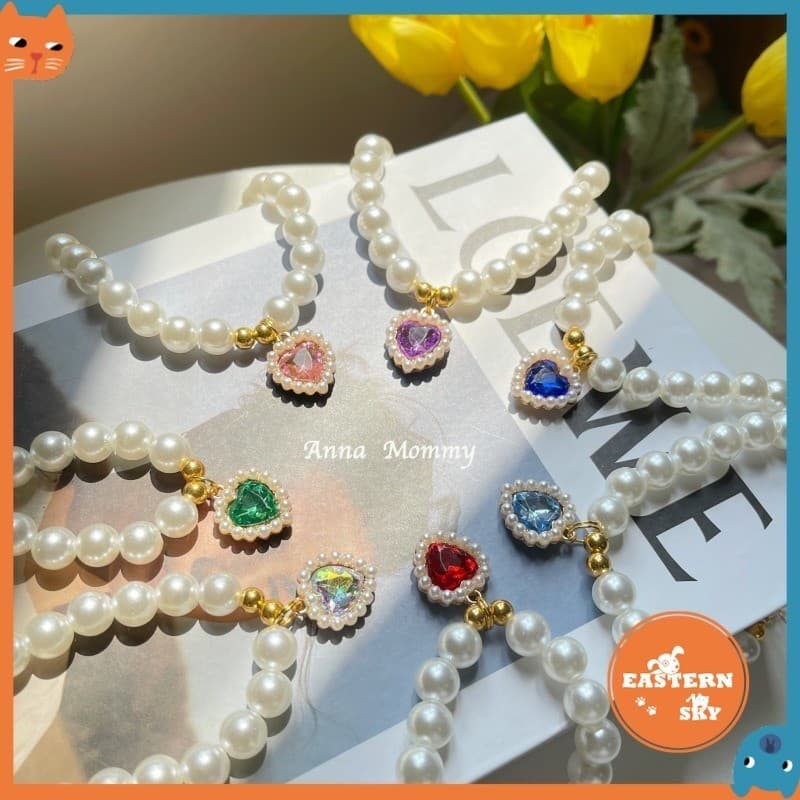 Colar De Pérolas Para Animais De Estimação Cães Acessórios Gatos Bonitos Amor Vintage Cristal Lenço