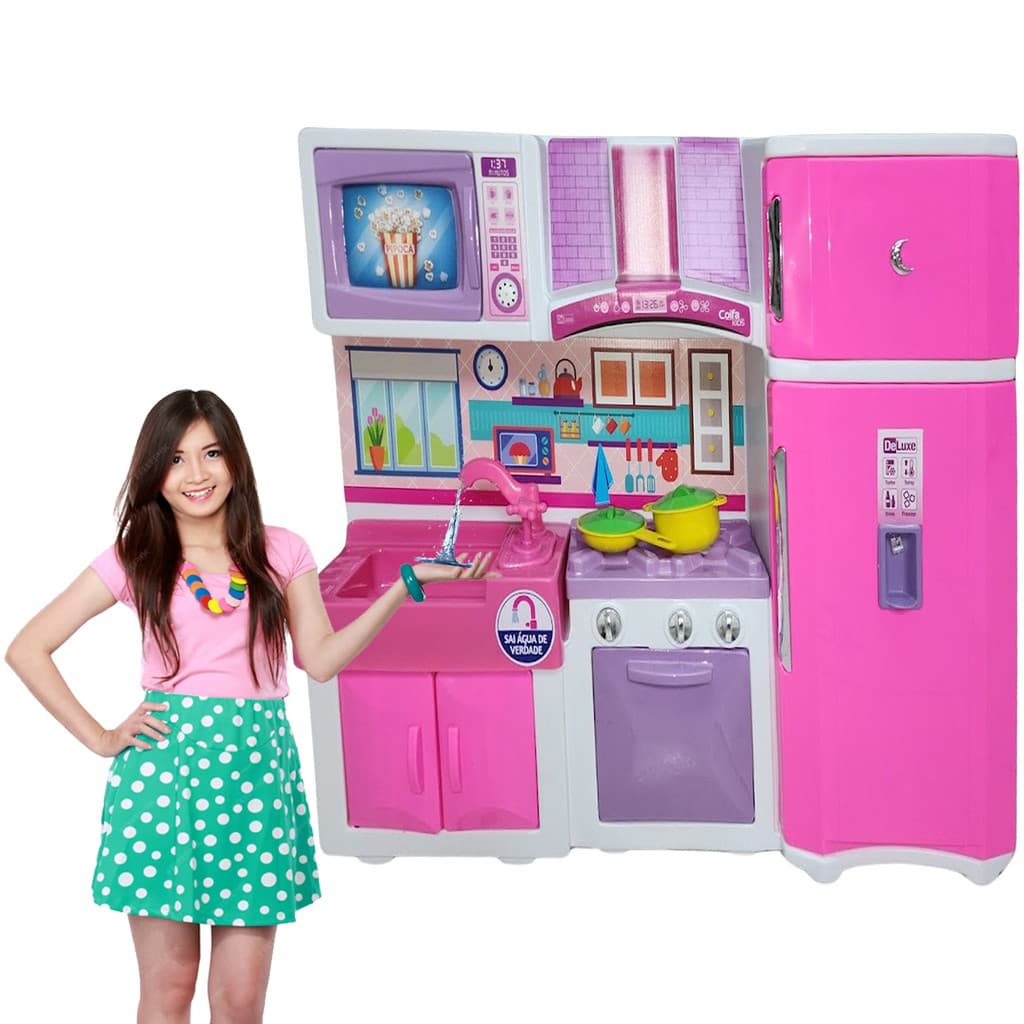 Cozinha Infantil Completa Geladeira Fogao 85cm Rosa Som Água Entrega Direta