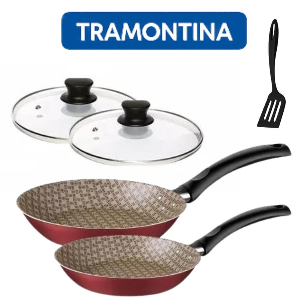 Frigideira Antiaderente Tramontina  Com Tampa de Vidro  jogo 2 Peças Serie Especial + espatula