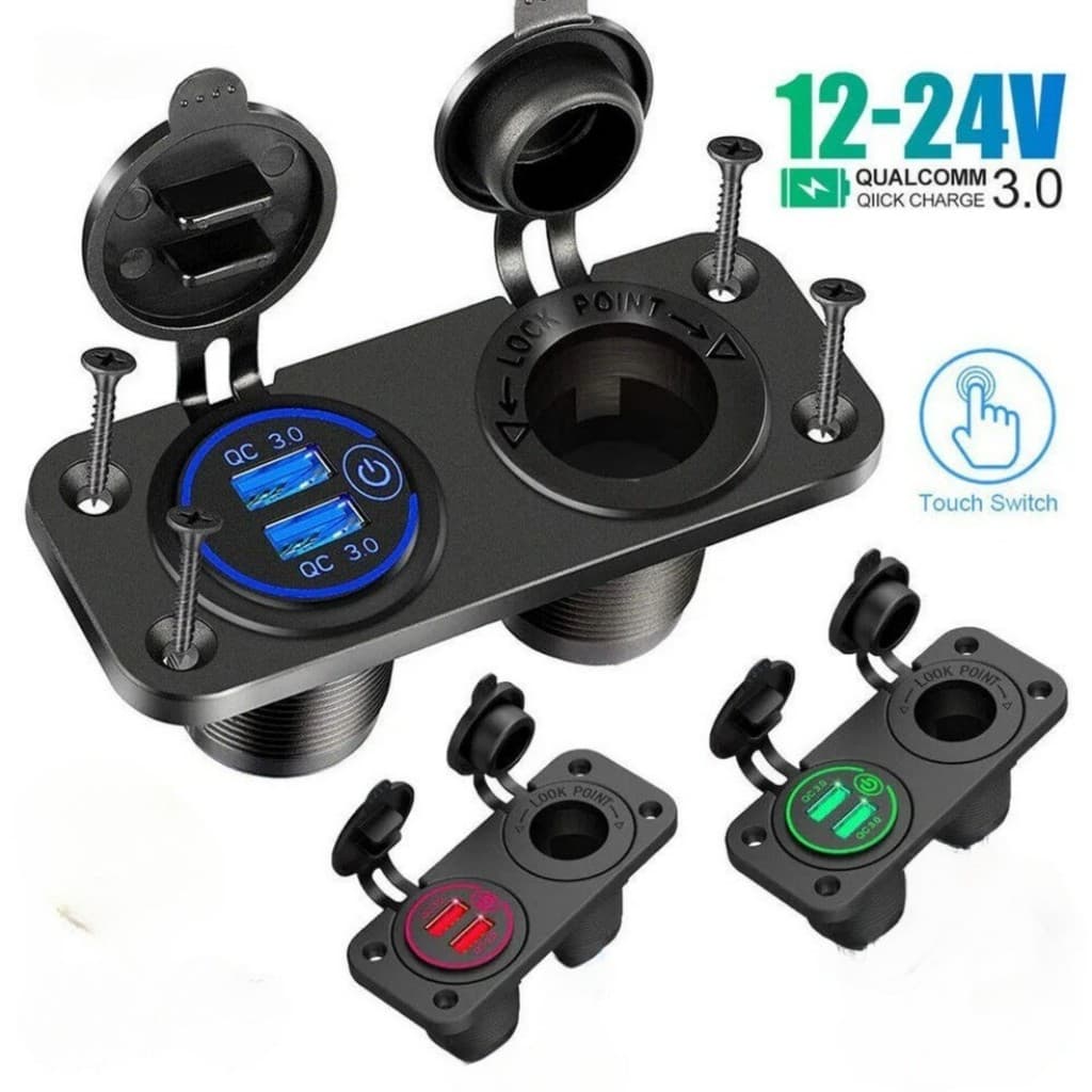 Painel De Tomada USB 12V Carga Rápida 3.0 20W Duplo PD C Adaptador Isqueiro Para Carro Barco RV Motocicleta