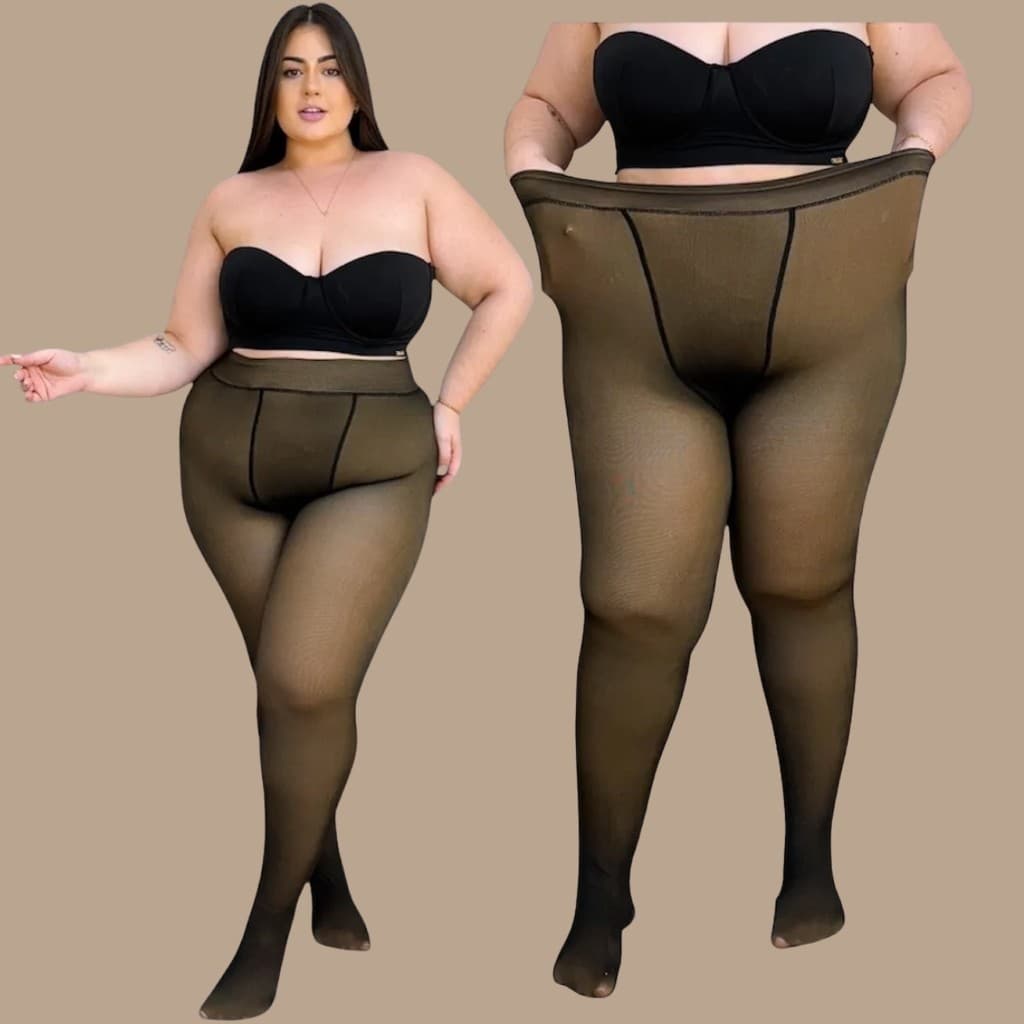 Meia Calça Peluciada Lã Translúcida Plus Size Maior Vestindo 46 ao 56