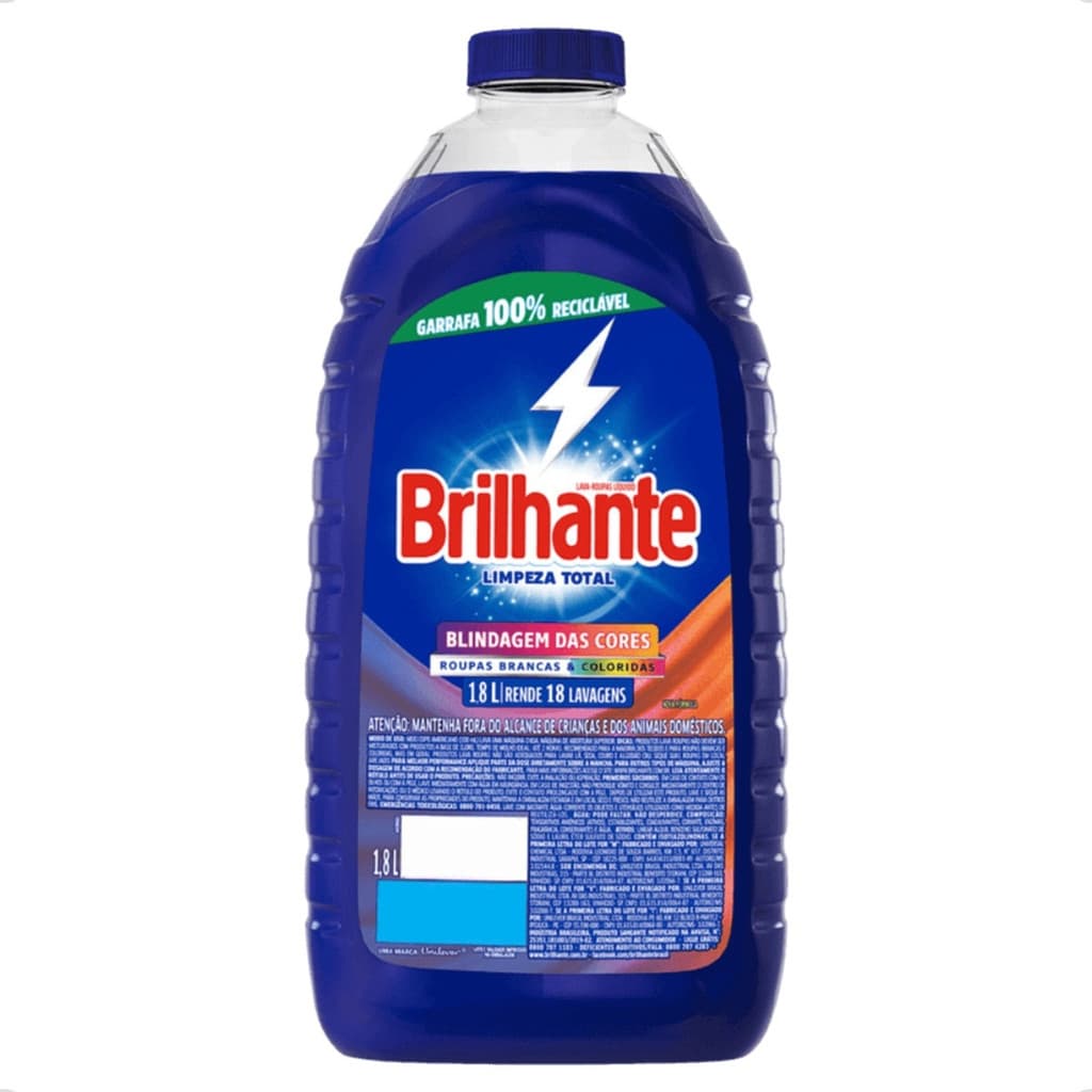 Lava Roupas Liquido Brilhante 1,8L Roupas Brancas Coloridas