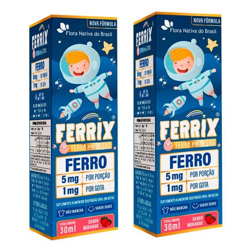 Kit 2 Suplemento Infantil Ferrix Ferro 5mg 30ml Morango