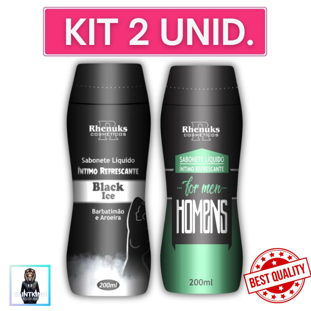 Kit 2 Sabonetes Íntimo Masculino 200ML ( 1 Black ICE e 1 For Mens) - Rhenuks Cosméticos