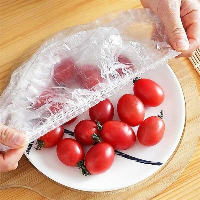(100PCS) Toucas Saquinhos Descartáveis Plásticos Tampas de alimento Elásticos