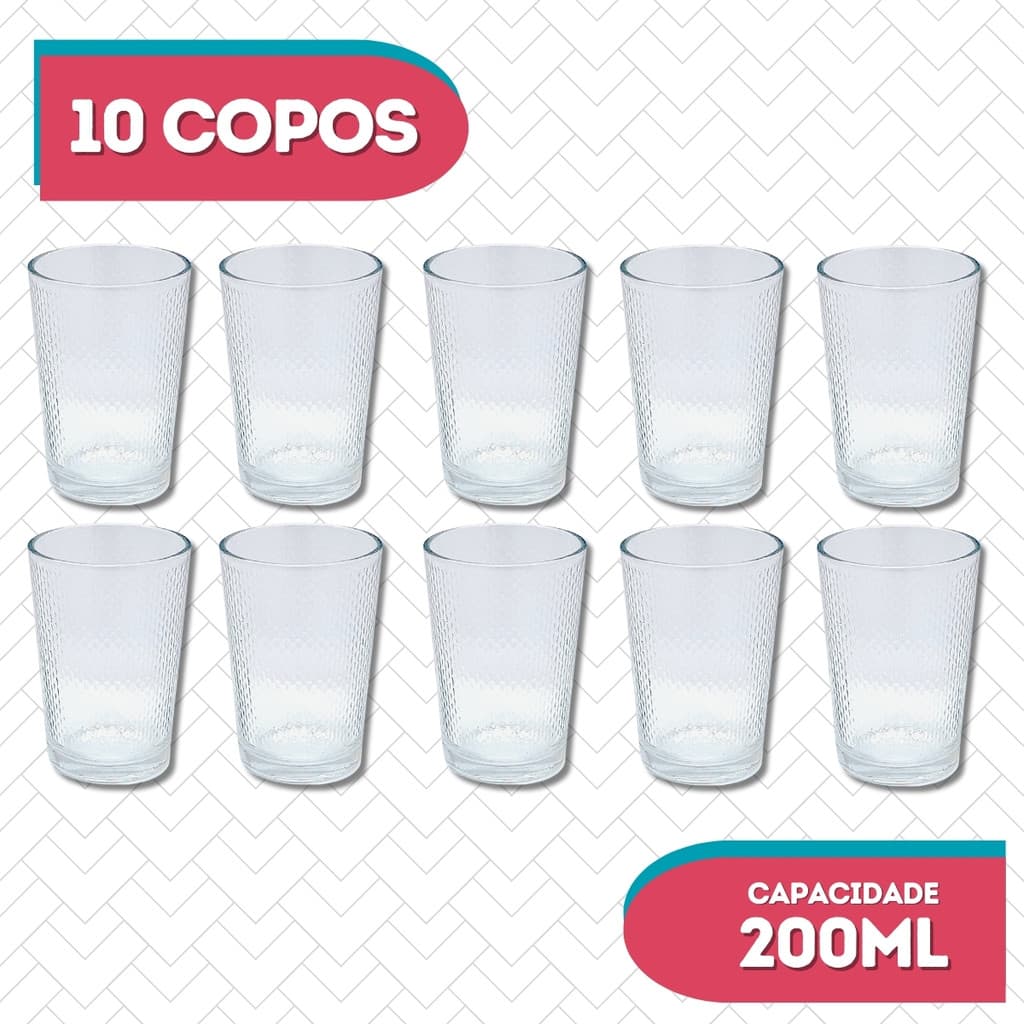 Jogo de Copos de Vidro Arizona Para Água e Suco 200ml 10 Pcs