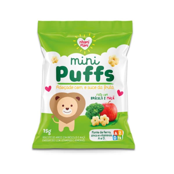 MINI PUFFS BRÓCOLIS E MAÇÃ 15g - NHAMI MAMI