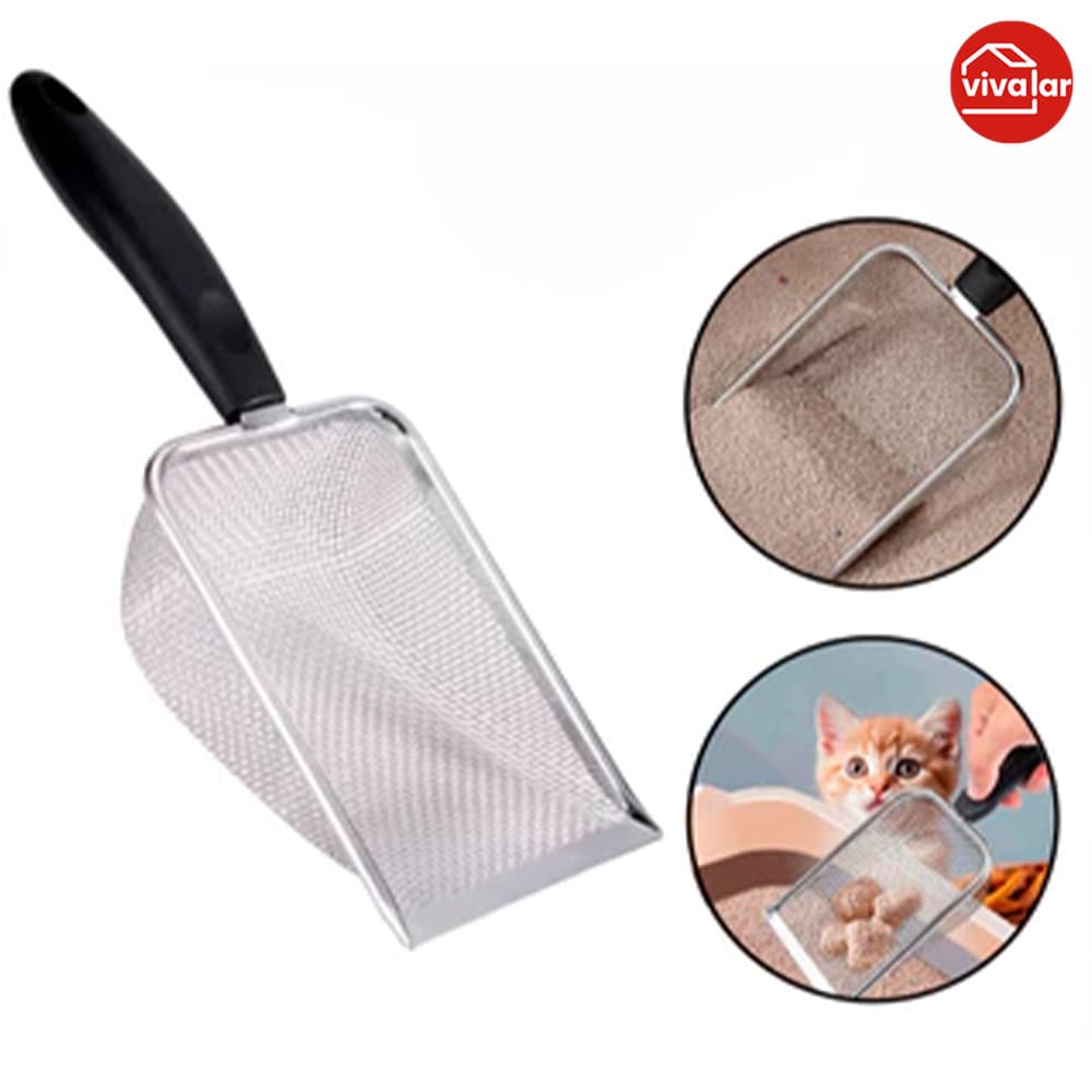 Coletor de Areia para Gatos com Pá Peneira em Aço Inoxidável Fácil de Limpar
