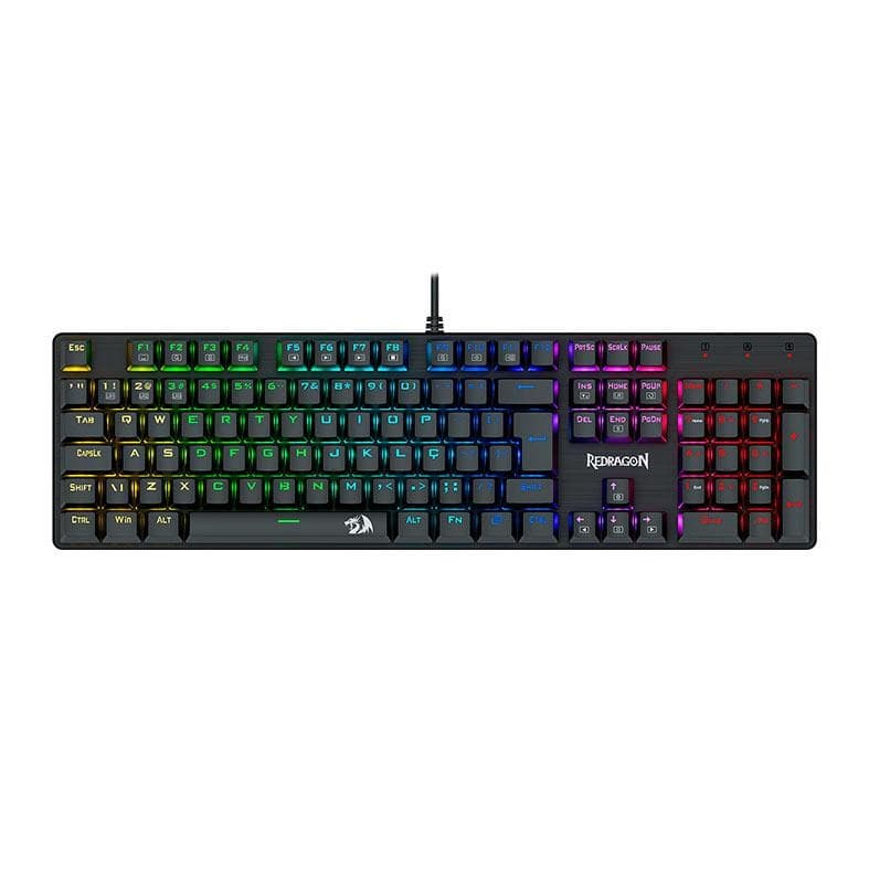 Teclado Mecanico Gamer Redragon Sindri, Rainbow, Switch Marrom, USB, Preto, K671