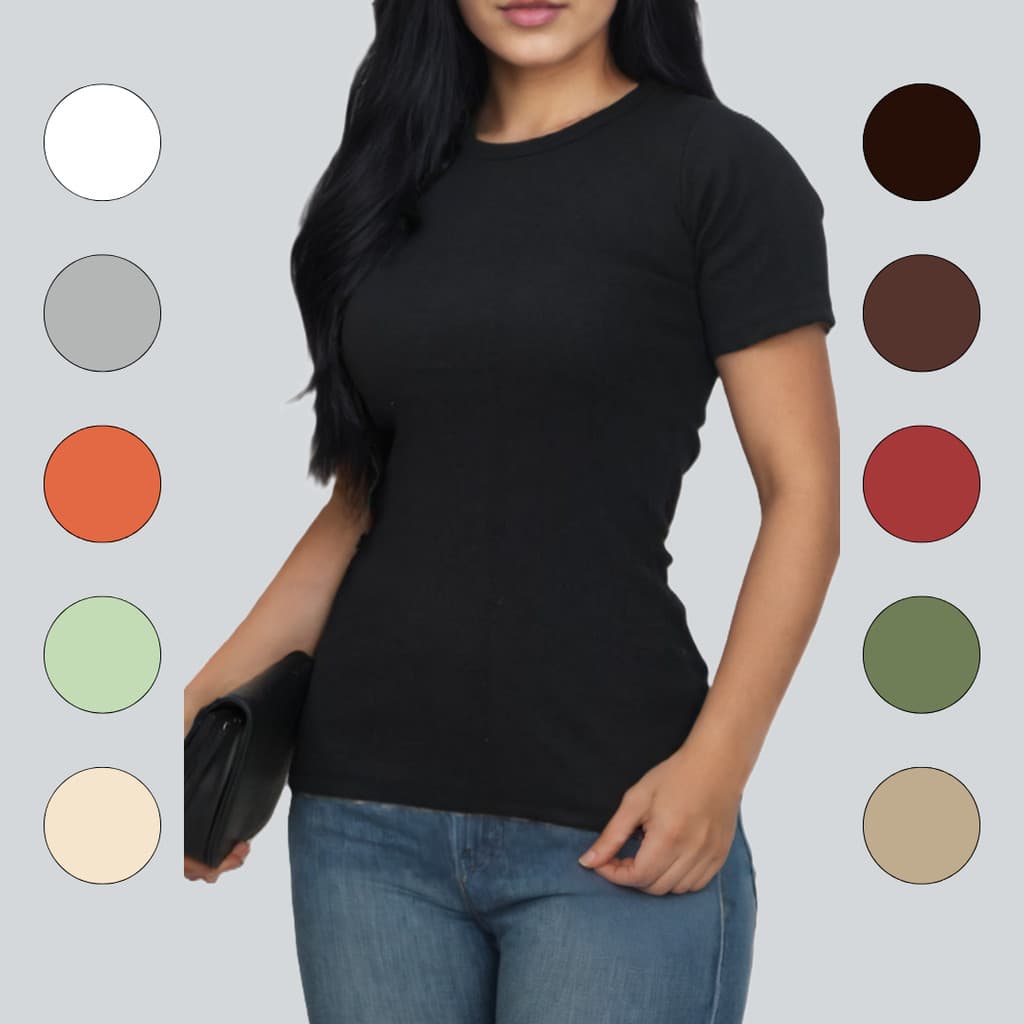 Blusa Manga Curta Ribana Feminina Básica