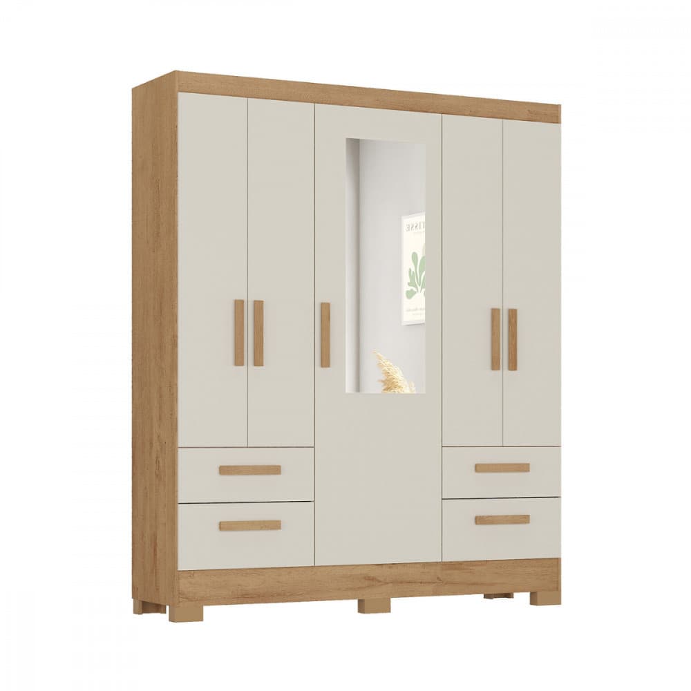 Guarda Roupa de Casal Vitoria 5 Portas 4 Gavetas Canelato Off White Atualle