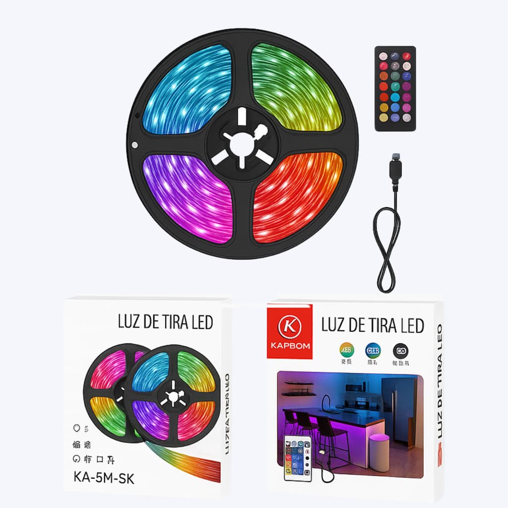 Fita Led Rgb 5m Controle Remoto Som Decoração Ambiente