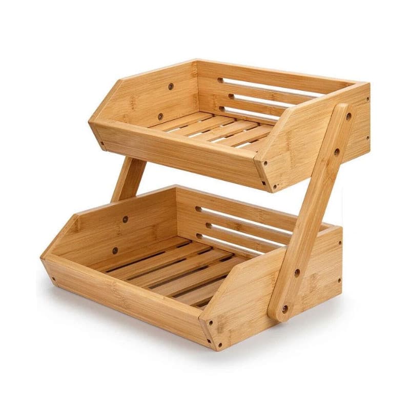 Cesto Bambu Fruteira 2 Andares Organizador Prateleira Rack FRG5117