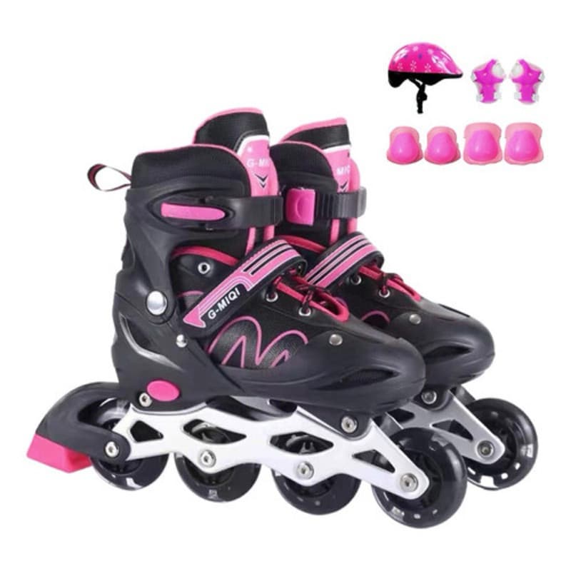 Patins Inline Roller Ajustavel Semi Profissional + Led Tam. 28-32 / 33-36 / 37-40 + KIT PROTEÇÃO