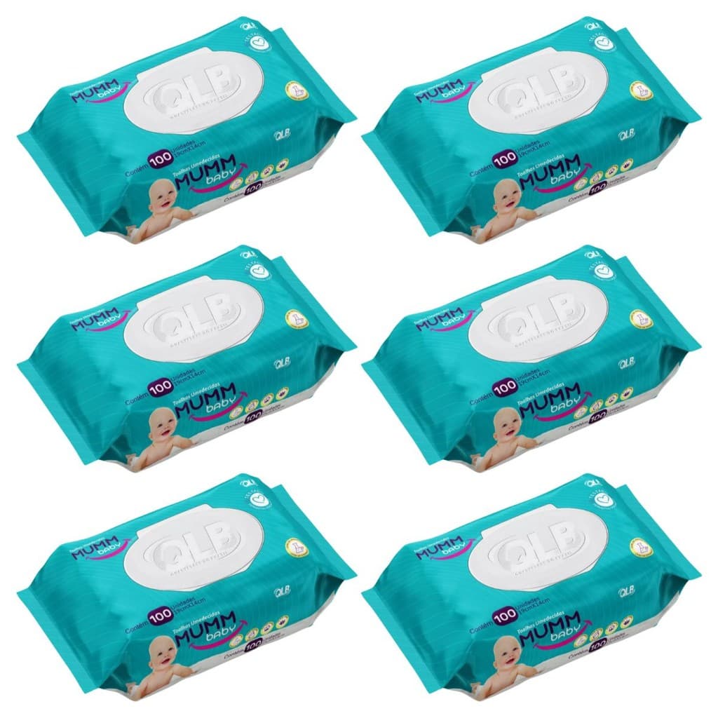 Kit 6 Pacotes C/ 100 Lenços Umedecidos Mummbaby 600 Unidades