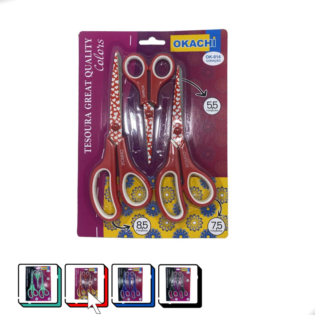 Kit 3 Tesouras Profissionais Corte Costura Tianium Artesanato Okachi