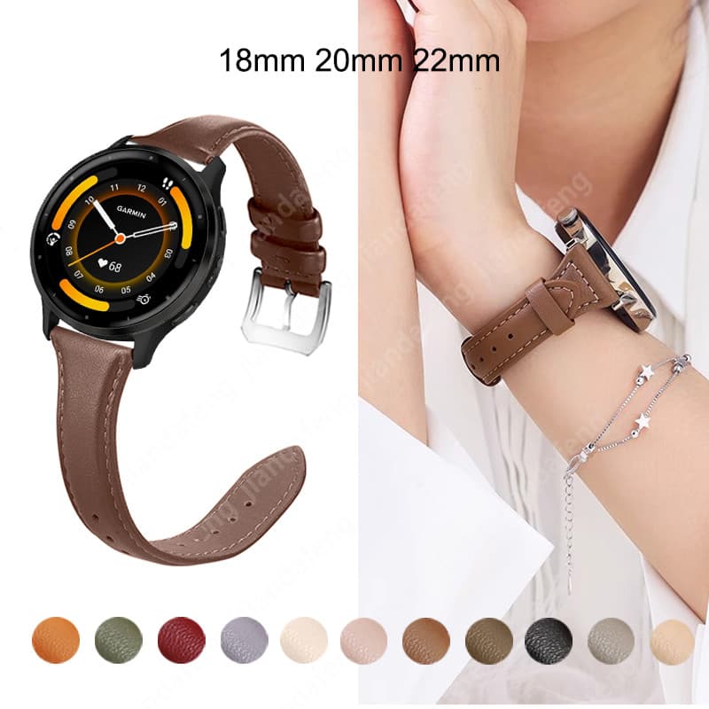 18mm 20mm 22mm Pulseira De Substituição Couro Feminina Para Garmin Venu 4 3 45mm 3s 41mm Vivoactive 6 5 4 Forerunner 570