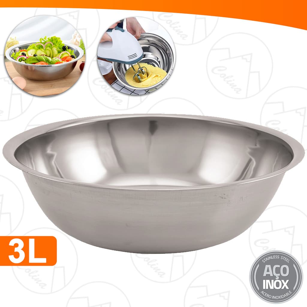 Tigela De Aço Inox Saladeira Bowl Profissional De Cozinha Restaurante 3 Litros