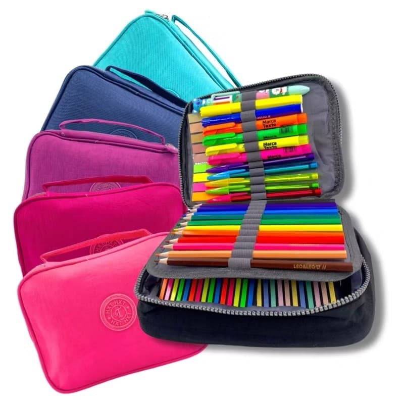 Estojo Escolar Feminino/ Masculino Box Juvenil Martelasse Estojo Escolar Organizador Grande Jumbo Box 2 Compartimentos