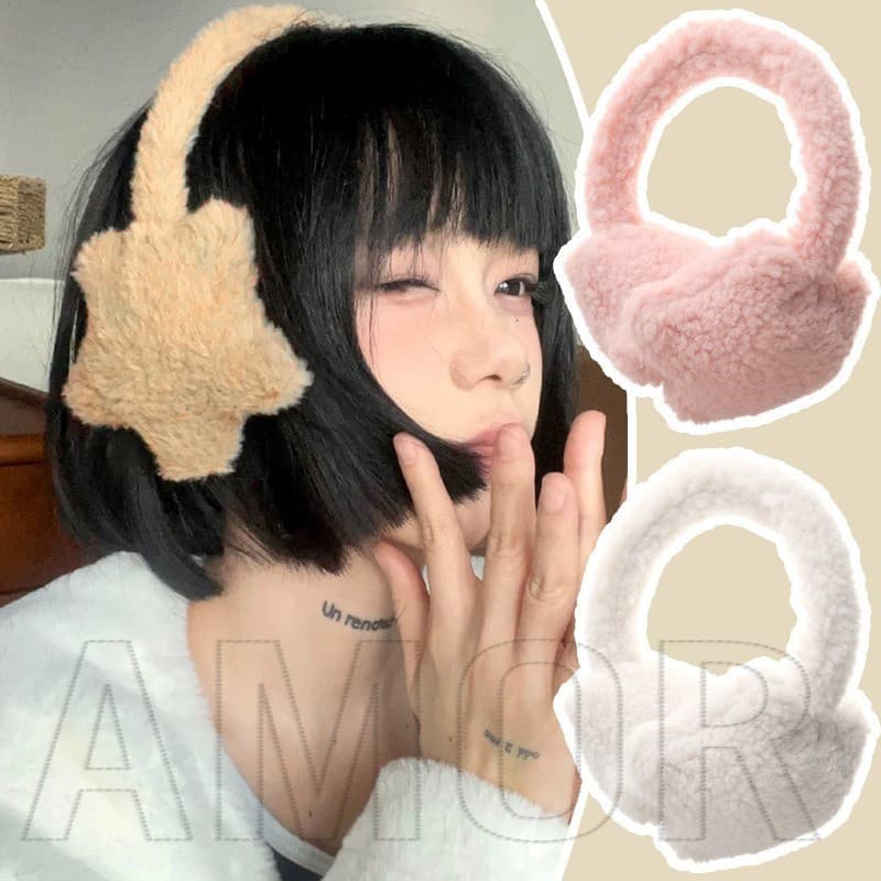 Protetores De Orelha-Para Proteção Contra Frio Ao Ar Livre De Inverno-Protetor De Pelúcia Com Estrela Fofa-Acessórios Ca