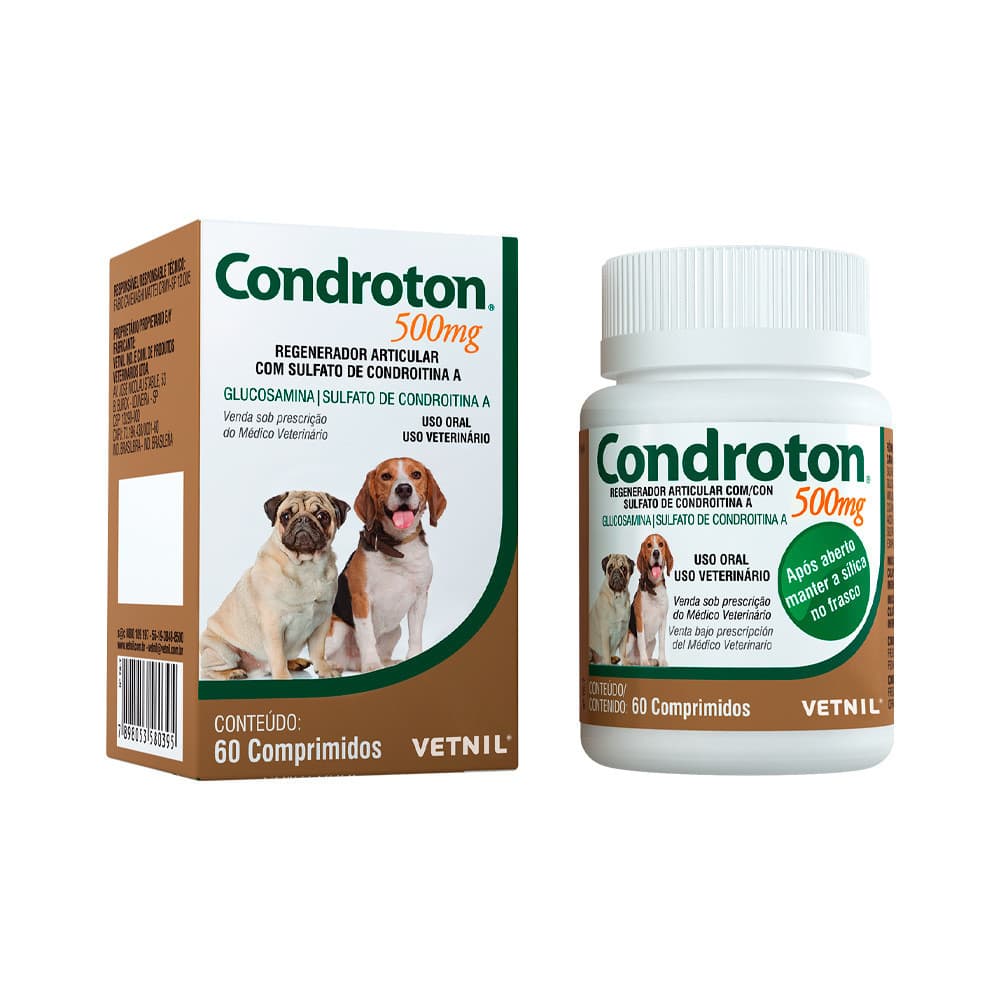 Regenerador Articular Condroton 500mg Cães e Gatos 60 comp