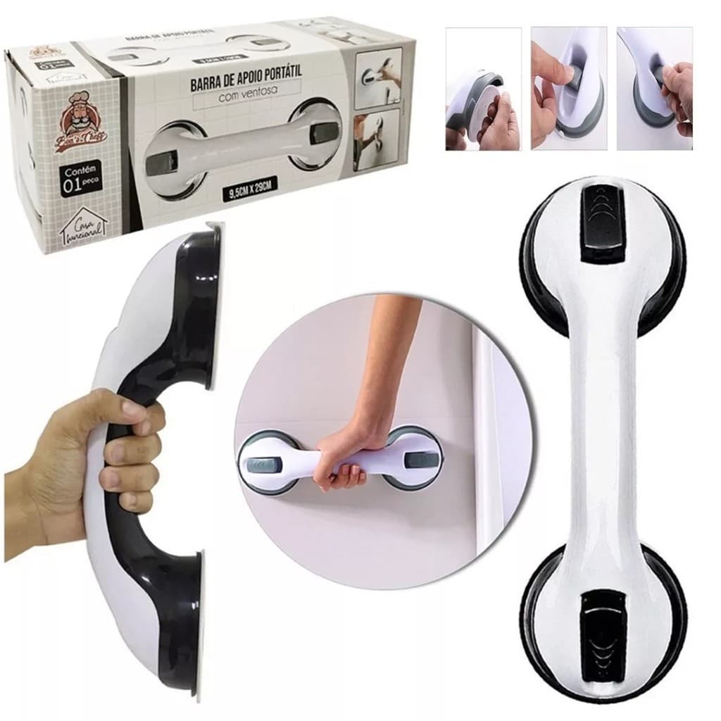 Barra de apoio portátil com ventosa de pressão para banheiro idoso deficiente segurança multiuso