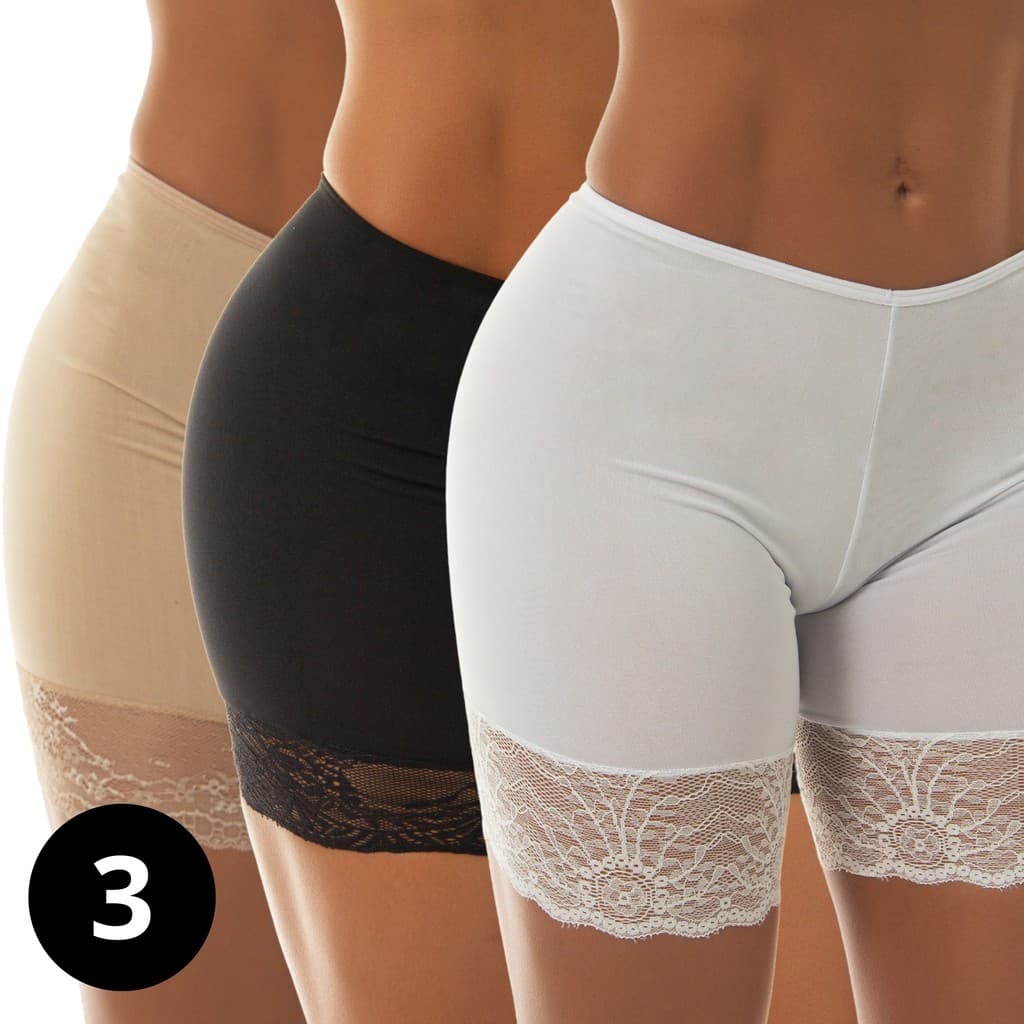 Kit 3 Short Anágua Segunda Pele C/Renda Segunda Pele Feminino Sexy Lingerie