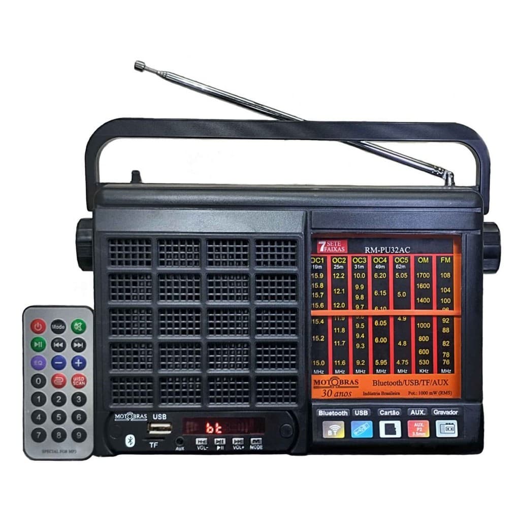 Rádio Motobras Rm-pu32ac Am Fm Bluetooth 7 Faixas Analógico 110v/220v Portátil Cor Preto