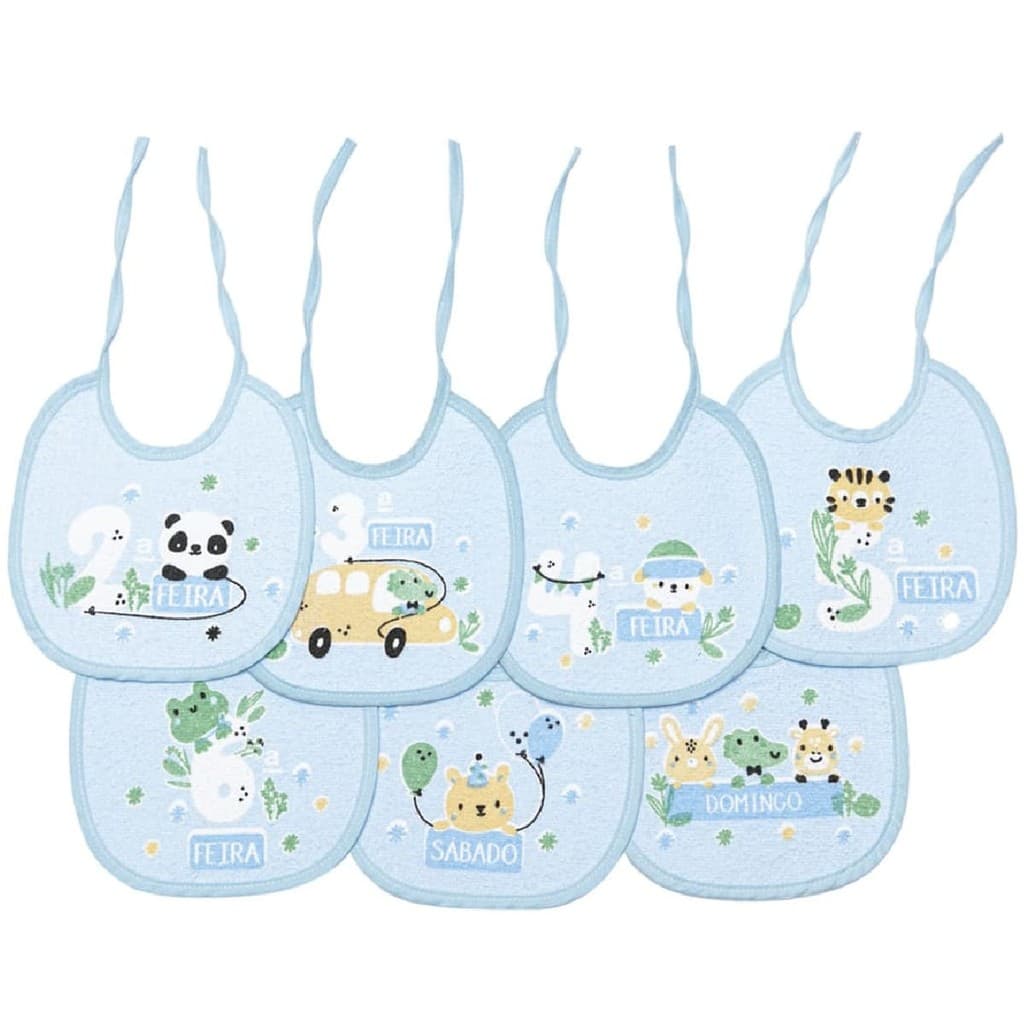 Kit 7 Babadores Infantil Semaninha Plastificados Menino 20x19cm Bebê Enxoval
