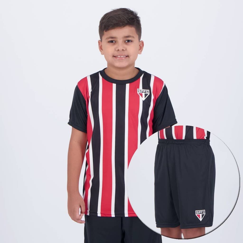 Kit Infantil São Paulo Basic Preto e Vermelho
