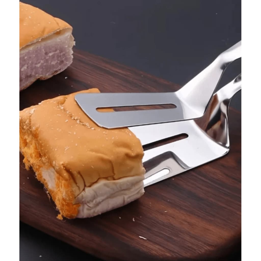 Pinça Pegador Espátula Pegadora Dupla para Alimentos em Inox