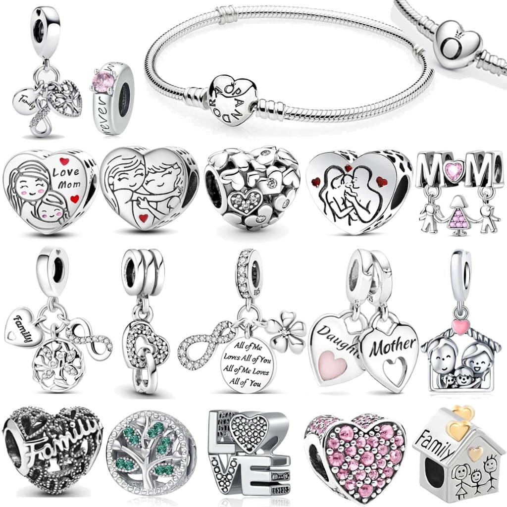 Pulseira em formato de coração, com pingente de prata esterlina 925, pingente rosa em formato de coração e pingente de c