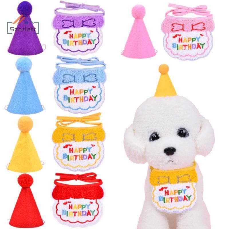 [Scarlett] Conjunto De Chapéu Com Cachecol De Aniversário Para Cachorro De Estimação Fofo , Suprimentos Festa , Animais 