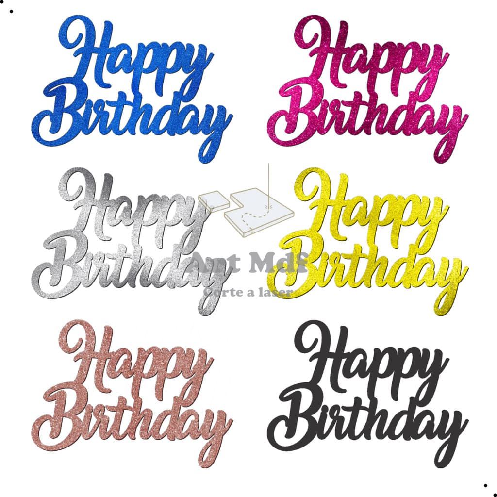 Aplique Mdf Happy Birthday 30cm Cores Glitter Letreiro Mini Painel Frase Painel Decorativo Festa Aniversario Decoração