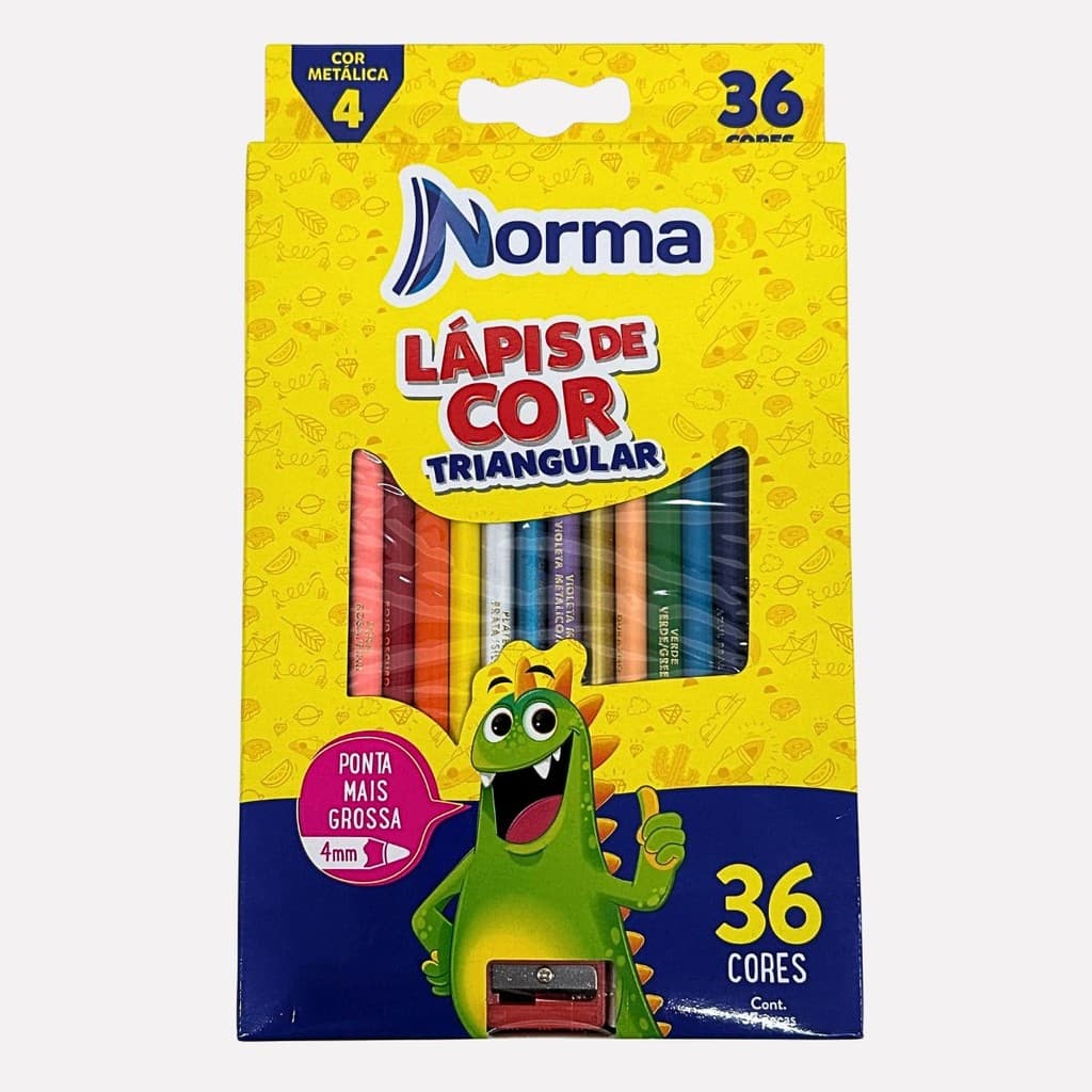 Lápis de COR Triangular Ponta Grossa Reforçada Norma 36 Cores C/APONTADOR - Waleu