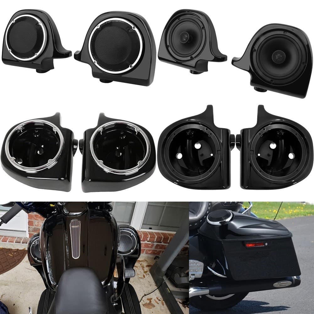 Motocicleta 6.5 " Capa De Alforje Duro Chifre Inferior Ventilado Carenagem Caixa De Alto-Falante Pod Som Anel Grill Para