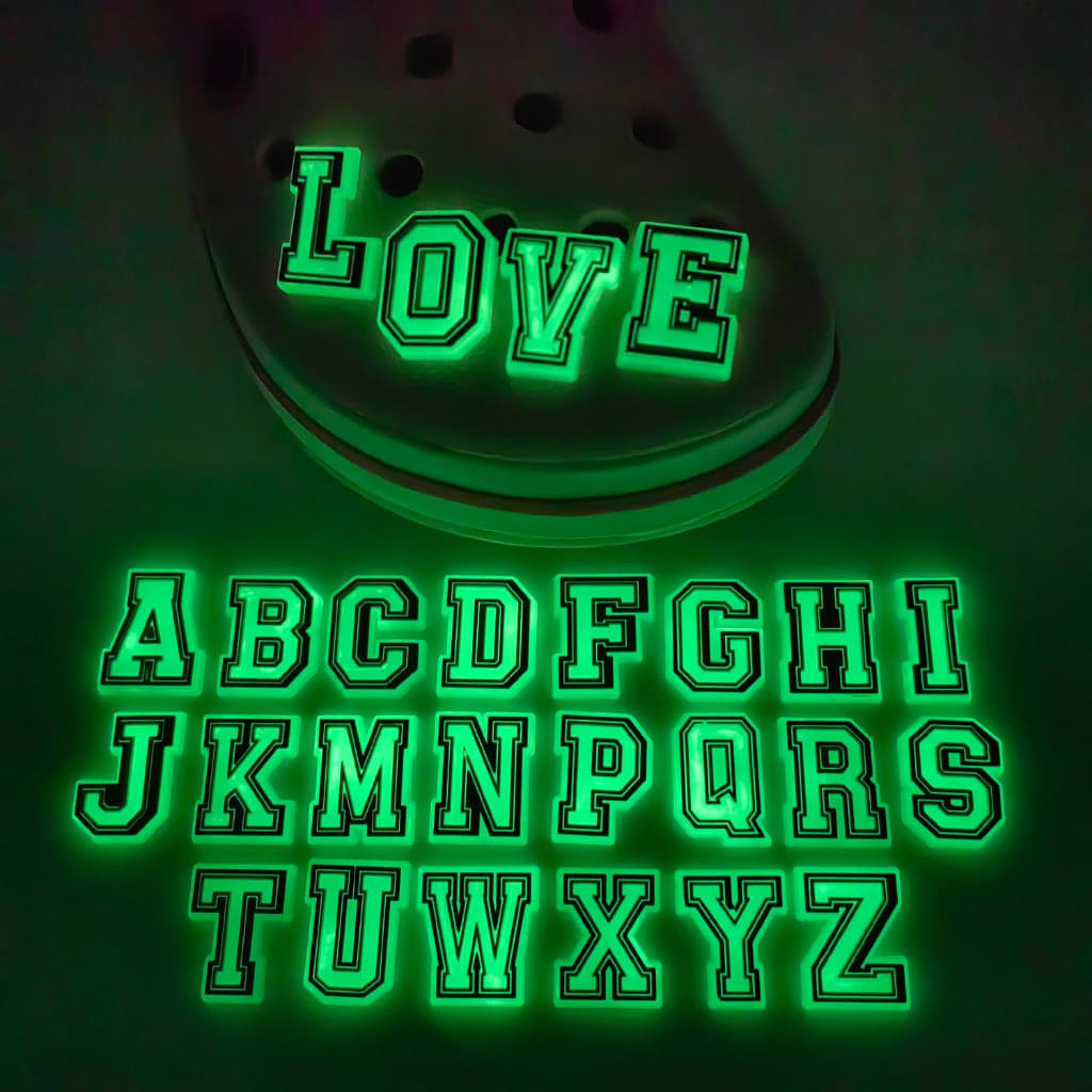 MEIDJ Encantos De Sapato 26 Letras Em Inglês Com Botões De Decoração De Inserção De Fluorescência