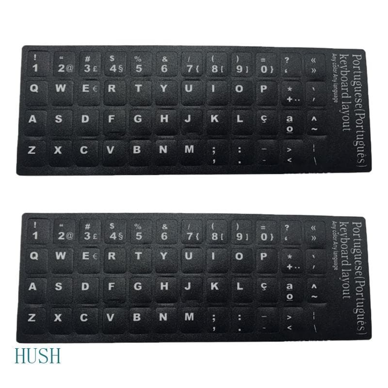 HUS 2 Peças Adesivos Letras Teclado Portugueses Substituição Fundo Preto E Brancas Para