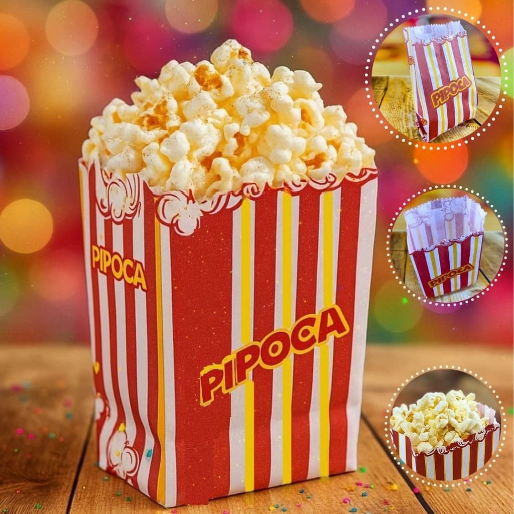 100 SACO PIPOCA LISTRA VERMELHA (PLUMA)