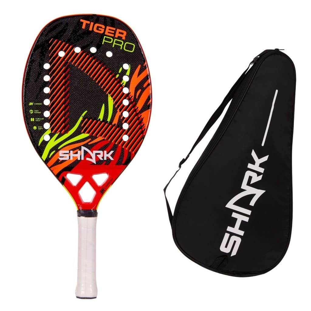 Raquete Beach Tennis Shark Tiger Carbono 3K + Capa + Tratamento