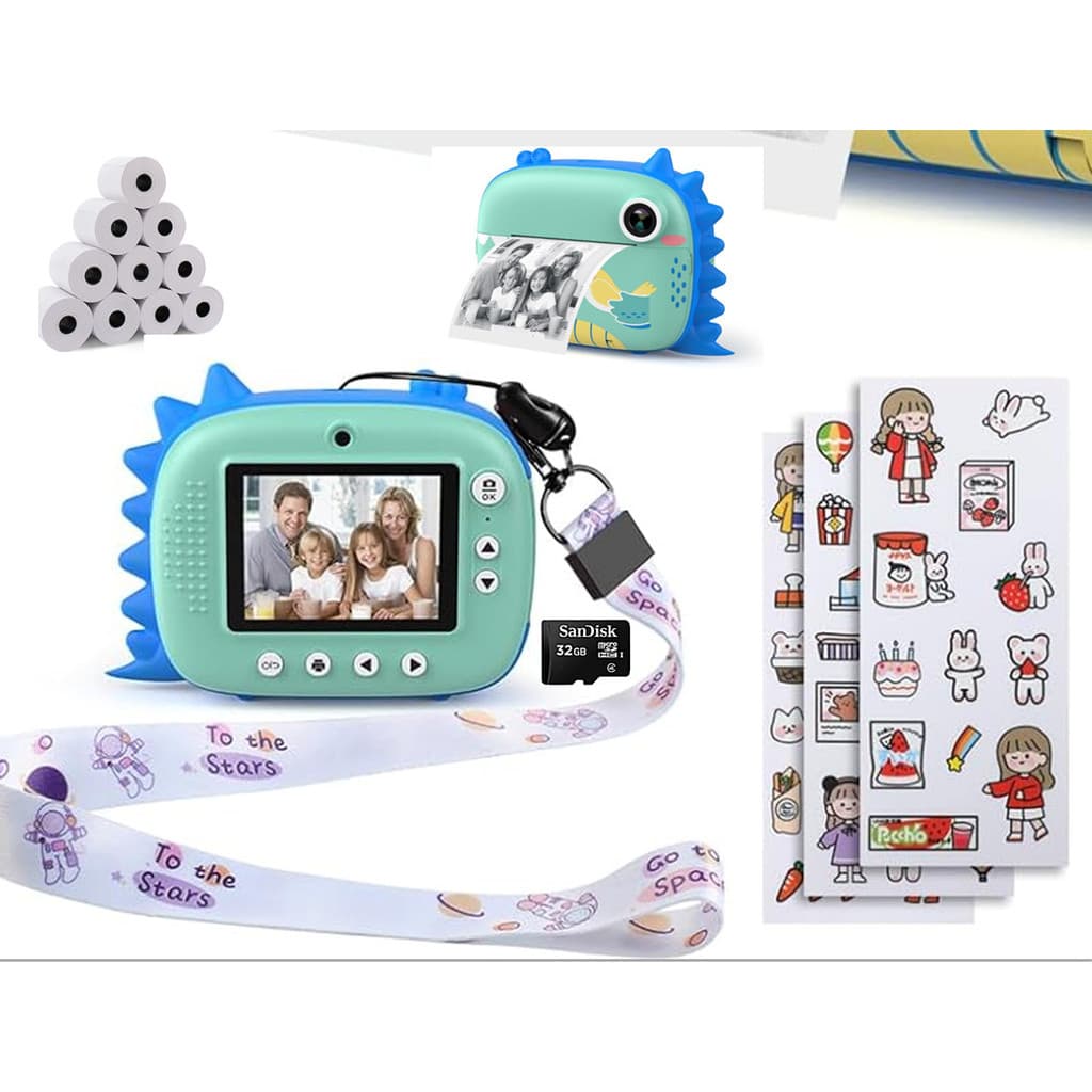 Câmera Infantil Instantânea Filmadora Full Hd 32GB + 10 Rolos  Filme