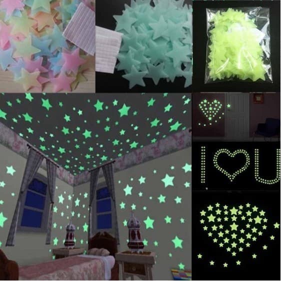 100/200/300 Pçs Adesivo de Estrela Colorida que Brilha no Escuro / Adesivo Plástico Luminoso para Decoração de Casa