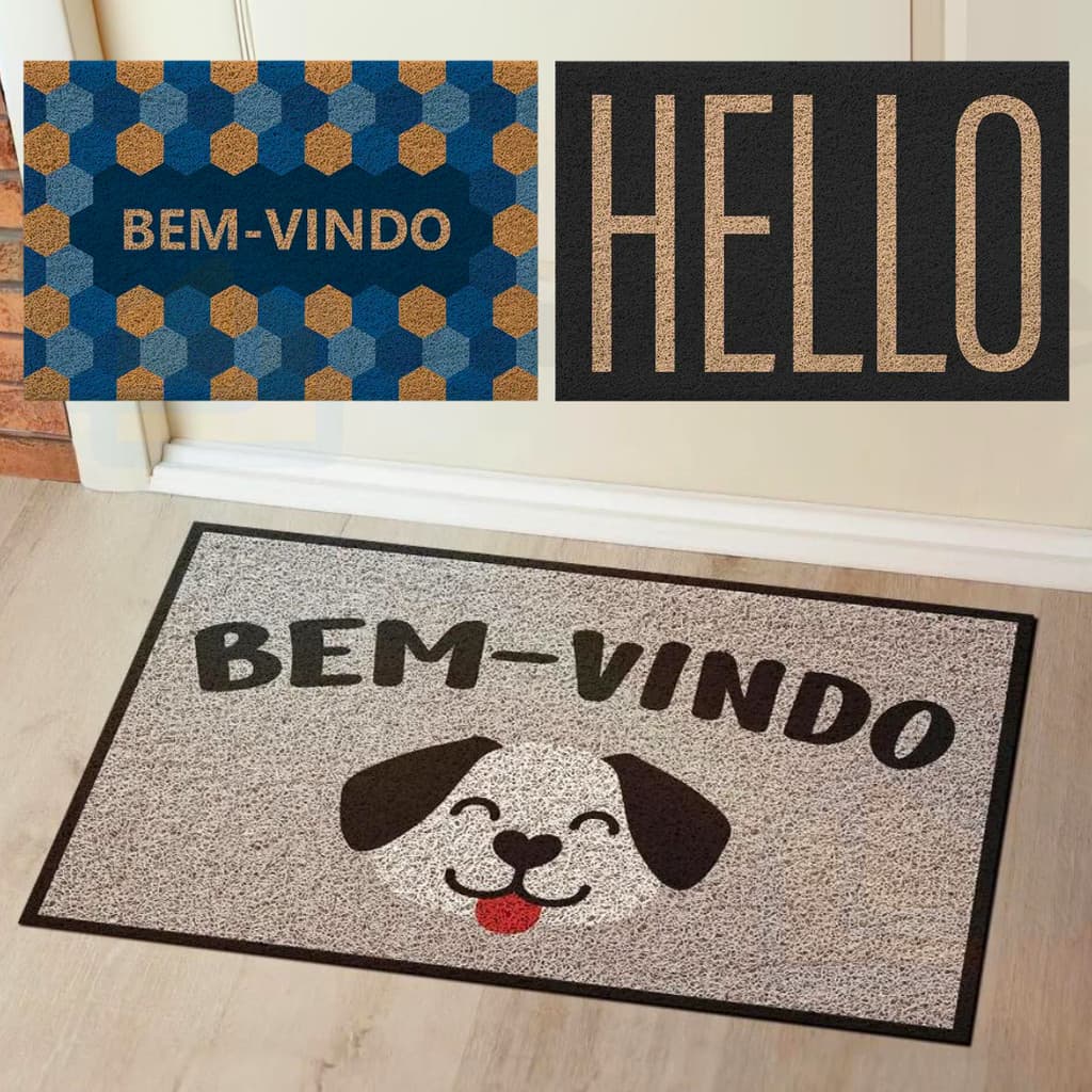 Tapete Capacho de Porta Carpete Vinílico Bem-Vindo Vários Modelos Estampado Decoração 60x40cm