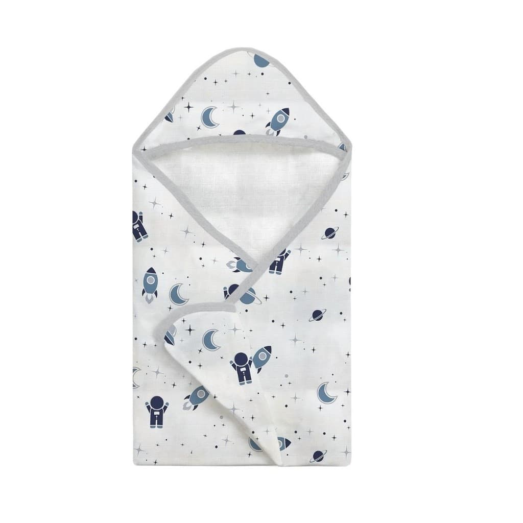 Toalha de Banho Bebê Fralda com Touca Azul Astronauta