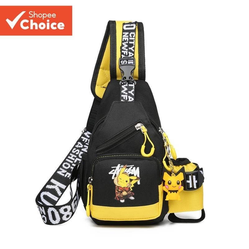 Saco Infantil Bonito Pikachu Colorido Desenho Animado Cintura Ajustável Alça de Ombro Meninas Adolescentes
