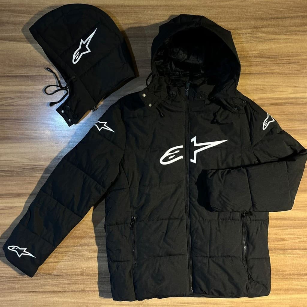 Jaqueta Masculina Alpi Importada Peluciado Inverno Motoqueiro Estilo Racing Forrada Com Capuz