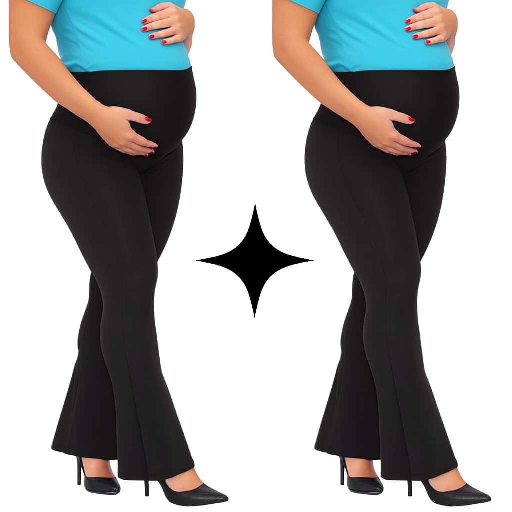KIT 2 Calças Flare Gestante Boca de Sino Legging Maternidade Pretas Super Zero Transparencia